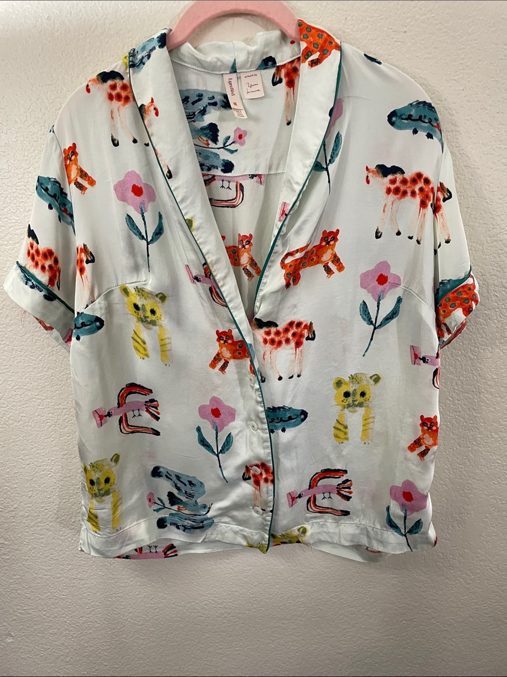 Lyrebird Anthropology yumi kimura art Pj Top White Animal Print s 19x21